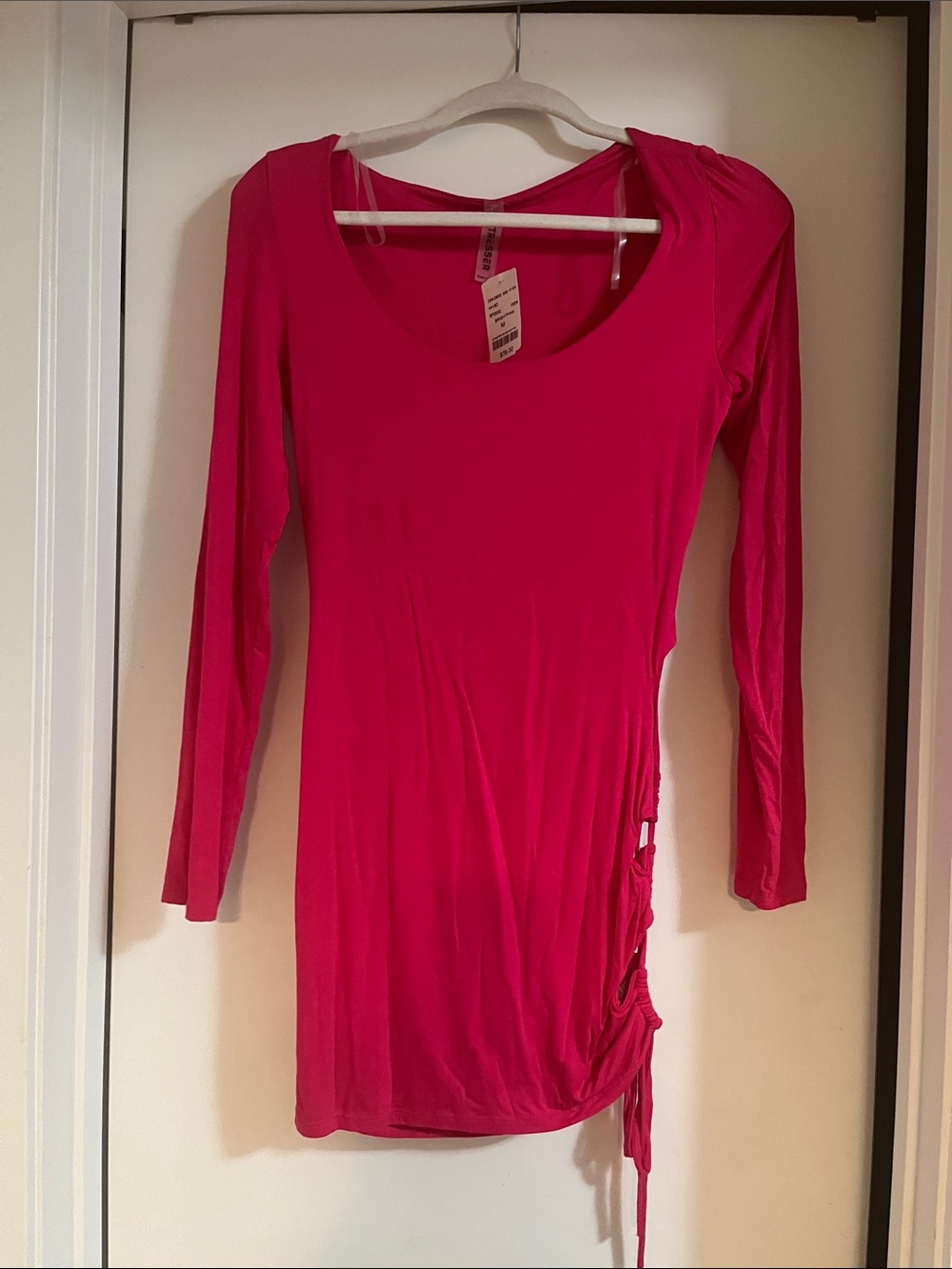 Bright Pink Long-Sleeve Side-Tie Women's Dress